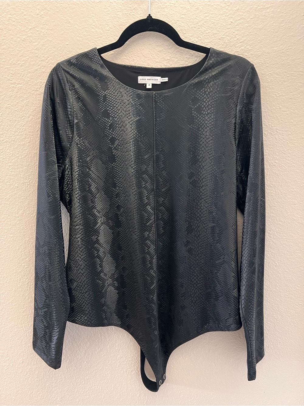 Good American New Womens Size 4 Black Faux Leather Snake Print Bodysuit